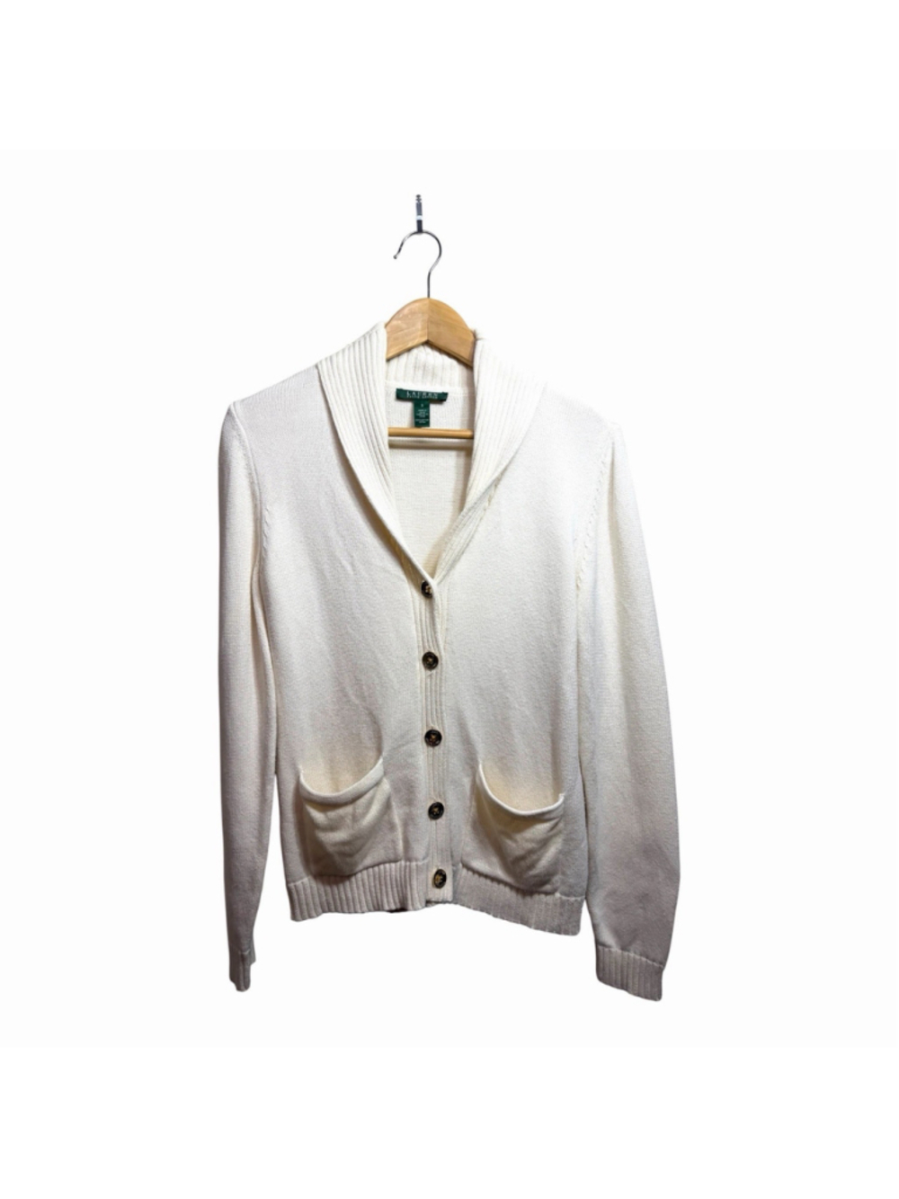 Lauren Ralph Lauren Shawl Collar Cotton Cardigan Sweater Small Patch Pockets
